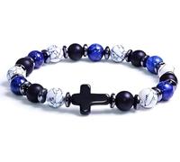 BLUE HOPE Vintage Chic Beaded Cross Bracelet - 8mm Round Beads with Black Cross Charm, Perfect Daily Accessory & Gift, Available in 6 Stunning Colors, 7.48, Stainless Steel, black cross