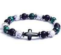 BLUE HOPE Vintage Chic Beaded Cross Bracelet - 8mm Round Beads with Black Cross Charm, Perfect Daily Accessory & Gift, Available in 6 Stunning Colors, 7.48, Stainless Steel, black cross