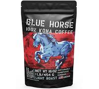 Blue Horse 100% Kona Coffee Lightly Roasted Arabica Beans 1lb Bag Farm Fresh Authentic Hawaiian Coffee from the Big Island