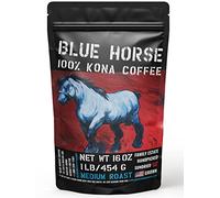 Blue Horse Kona Coffee Farm-Fresh: 100% Kona Coffee - Medium Roast - Arabica Whole Bean - 1 Lb Or 16 Oz Bag - Horse Blue 100% Kona Coffee From The Great Island Of Hawaii