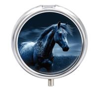 Blue Horse Pill Organizer 3 Compartment Small Pill Case Round Medicine Organizer Box Portable Travel Pill Box and Vitamin Containers for Supplement Fish Oil Planner