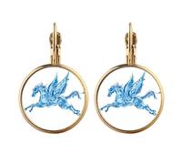 Blue Horse Wing Animal Art Grain Gold Clip On Drop Earrings Non Piercing Dangle Jewelry