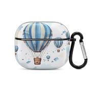 Blue Hot Air Balloon Bluetooth Earbuds Case Cover Full Body Shockproof Protection Hard Case Support Wireless Charging with Keychain Personalized Gift for AirPods 3