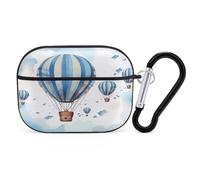 Blue Hot Air Balloon Earbuds Organizer Shockproof Protective Airpods Pro Cover with Carabiner Clip Anti Fall Carrying Earphone Case Cover for Airpods Pro 2nd Generation Black