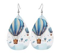 Blue Hot Air Balloon Leather Earrings Dangle Drop Earring Lightweight Teardrop Earrings Vintage Bohemian Earring for Women Christmas Birthday Gift Fashion Jewelry