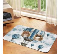 Blue Hot Air Balloon Pet Feeding Mat Absorbent Pu Leather Dog Cat Food Mats Contain Spills Protects Floors, Anti-Slip Rubber Backing Dog Bowl Mats Easy Clean Pet Placemats 30x45cm
