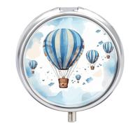 Blue Hot Air Balloon Pill Box Round Portable Small Pill Case Waterproof Travel Pill Box Organizer for Pocket Purse and Daily Convenience