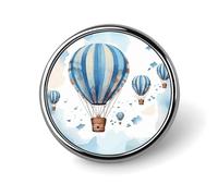 Blue Hot Air Balloon Round Badge Cute Enamel Lapel Pin Brooches Button Pin Personalized Clothing Decoration Unisex Badge Holder Hats Bags Shirts Decor