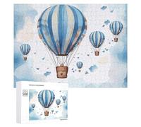 Blue Hot Air Balloon Wooden Puzzles for Adults 500 PCS Unique Shape Puzzles Wall Art Home Decor for Puzzle Lovers, Family, Friend Creative Gift Toys