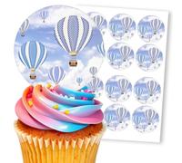 Blue Hot Air Balloons Sky Decors, 12 Edible Paper 2.5" Cupcake Toppers
