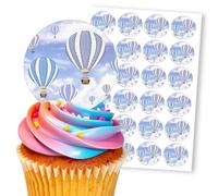Blue Hot Air Balloons Sky Decors, 24 Edible Paper 2.0" Cupcake Toppers