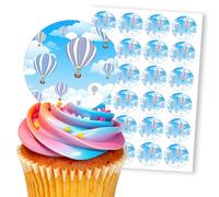 Blue Hot Air Balloons Sky White, 24 Edible Paper 2.0" Cupcake Toppers