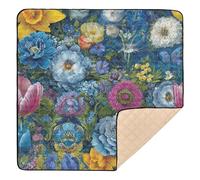 Blue - Hued Floral Variety Large Stylish Baby Activity Play Mat for Indoor Outdoor Non-Toxic Activity Gym Mat for Baby Kids Toddlers Infants, 50'' x 50''