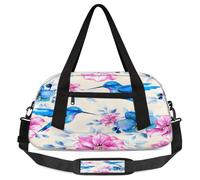 Blue Hummingbird Flower Kids Overnight Duffle Bags for Girls Boys, Watercolor Bird Lightweight Sports Gym Bag for Kids，Small Overnight Weekender Carry on Travel Bags Dance Bag, Blue Hummingbird