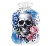 Blue Hyacinth Rose Skull Gothic Graphic Hot Water Bottle with Soft Cover, 2L Hot Water Bag for Sore Muscle