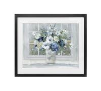 Blue Hydrangea Anemone Bouquet, 17 x 21 Inch Framed Print Under Glass