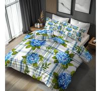 Blue Hydrangea Bedding King Size Duvet Cover Sets 3 Piece, Floral Farmhouse Reversible Quilt Cover & 2 Pillowcases for Bedroom Decor, Soft Microfiber, with Zip -k474