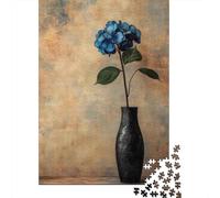 Blue Hydrangea Black Vase 1000 Piece Jigsaw Puzzle Paper for Adults Still Life Puzzle Game for Family Home Gift 38x26cm/1000pcs