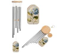 Blue Hydrangea Branch on Light Neutral Wind Chimes Memorial Deep Tone Windchime with 6 Aluminum Tubes Outdoor Backyard Garden Decoration