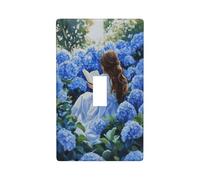 Blue Hydrangea Flower Woman Reading Light Switch Cover Decorative Single Toggle 1 Gang Wall Plate for Kitchen Farmhouse Bedroom Bathroom Art Decor
