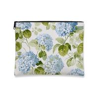 Blue Hydrangea Makeup Bag, Vintage Floral Cosmetic Travel Pouch for Women, Portable Canvas Zipper Organizer, Garden Party Gift Toiletry Bag, Spring Essentials, blue, 7x9 Inch