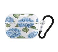 Blue Hydrangea Pattern Airpod Pro Case AirPods 2 Case for Women Hard Shell Protective Cover with Carabiner Keychain Compatible with AirPods Case 2nd 1st Generation, Front LED Visible White