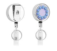 Blue Hydrangea Pattern Badge Reel Retractable Stainless Steel Badge Clip with Lanyard Cute Badges Reel Holder Heavy-Duty Nurse Doctor Name Tag Badges Clip for Work