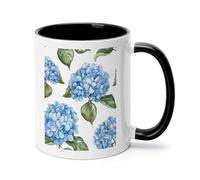 Blue Hydrangea Pattern Ceramic Coffee Mug with Handle 11 Ounces, Porcelain Mug Coffee Cup Tea Mug Water Cup Ideal for Coffee,Tea,Latte,Cappuccino,Microwave & Dishwasher Safe Unique Gift Cup