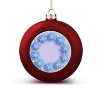 Blue Hydrangea Pattern Christmas Ball Ornaments - Red Shatterproof Plastic Vintage Rustic Xmas Tree Decorations Pendant for Family Holiday Wedding Party Xmas Hanging Decoration