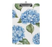 Blue Hydrangea Pattern Clipboard 8.5×12.5 Inch Acrylic Clip Board with Metal Clip A4 Letter Size Decorative Clipboard Cute Hanging Clipboards for Office, Teacher, Nurse, Doctor,