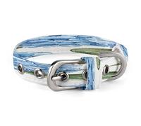 Blue Hydrangea Pattern Dog Collar Adjustable Pet Collar Stainless Steel D-Ring Collar Oxford Cloth Cat Collar Strap with Metal Buckle for Small Medium Dog