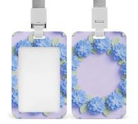 Blue Hydrangea Pattern ID Badge Holder with Vertical Card Badge Holder Waterproof Plastic Card Sleeve Badges Protector Case Name Tag ID Card Holder for Office Doctor Nurse Teachers