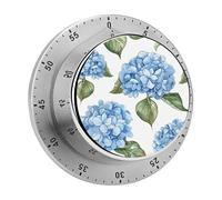 Blue Hydrangea Pattern Kitchen Timer 60 Minute Visual Wind Up Timers Indoor Mechanical Timers with Magnetic Base Stainless Steel Timer for Home Cooking Time Management Tool