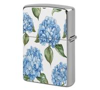 Blue Hydrangea Pattern Metal Lighter Case, Funny Lighter Cover Double-Side Print Vintage Cool Lighters Sleeve Lighters Accessories for Zippo Men Dad Husband Collect