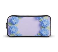 Blue Hydrangea Pattern Pencil Case - Large Aesthetic Makeup Bag Multi-Purpose Pencil Pouch Cute Cosmetic Bag with Zipper Closure for Office, Home, Study & Travel