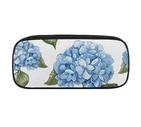 Blue Hydrangea Pattern Pencil Case Waterproof Leather Pencil Pouch Multi-purpose Aesthetic Makeup Bag Cute Pen Bag Large Cosmetic Bag for Office Stationery, Travel