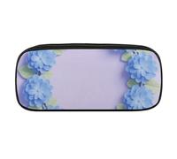 Blue Hydrangea Pattern Pencil Case Waterproof Leather Pencil Pouch Multi-purpose Aesthetic Makeup Bag Cute Pen Bag Large Cosmetic Bag for Office Stationery, Travel