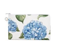 Blue Hydrangea Pattern Purse Zipper Change Purse, Coin Purse for Outdoor, Canvas Thin Pocket Travel Wallets Women Man Clutch Bag for Coin Cards Keys (7.4x 4.6 Inches)