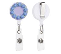 Blue Hydrangea Pattern Retractable Badge Reel - Personalized ID Name Badge Holder with Lanyard Cute Badges Reel Holder Round Nurse Doctor Name Tag Badges Clip for Work