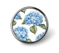 Blue Hydrangea Pattern Round Lapel Pins Backpack Pin Cute Brooch Decoration Brooches for Women Men Fashion Button Badges for Hat Backpacks Purses Jackets Shirt Suit