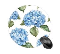 Blue Hydrangea Pattern Round Mouse Pad, Non-Slip Rubber Base Waterproof Washable, Computer Mouse Mat for Office Gaming Studying, Premium-Textured Durable Portable Circle Mousepad for Desktop PC Notebo