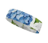 Blue Hydrangea Pattern Sports Sweatband 15" Polyester Hairband Absorbent Quick-Dry Headband for Running, Yoga