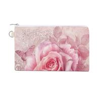 Blue Hydrangea Pattern Wallet for Men Women Canvas Coin Purse Zippered Change Holder with Secure Closure, Delicate Peach Butterfly, One Size