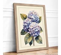 Blue Hydrangea Study Botanical Framed Wall Art Print A3 (42×29.7cm) Oak, Wall Decor for Living Room, Bedroom, Office & Home, Ready to Hang, Art Gift