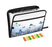 Blue Hydrangeas Butterfly Expanding File Folder A4,13 Pockets File Organiser, Paperwork A4 Plastic Wallet Document Storage Expander for School,Office and Home