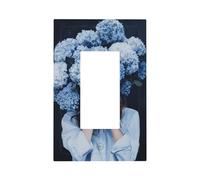 Blue Hydrangeas Flowers Cover Woman Face Light Switch Wall Plate Faceplate Cover Single Rocker 1 Gang Decorator Outlet Receptacle Covers for Home Kitchen Room Bathroom Decor