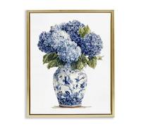 Blue Hydrangeas Porcelain Floral, 24 x 30 Inch Canvas in Floater Frame