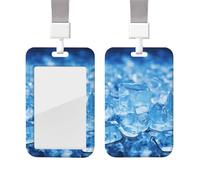Blue Ice Cube Background Id Badge Holder with Lanyard Waterproof Key Card Holder Case Id Card Protector with Clear Id Window Name Tags for Women Men Work Office Doctor Nurse