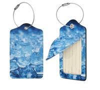 Blue ice Cube Background Luggage Tag for Suitcase PU Leather Suitcase Tag with Stainless Steel Loop and Address Card Baggage Tags Cute Bag Name Travel Tags ID Labels for Women Men 1 PC