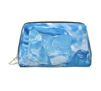 Blue ice cube background Makeup Bag for Women Cosmetic Bags Leather Travel Makeup Case Organizer Waterproof Make up Pouch Open Flat Toiletry Bag Portable Storage Pouch for Travelling, Gold, One Size